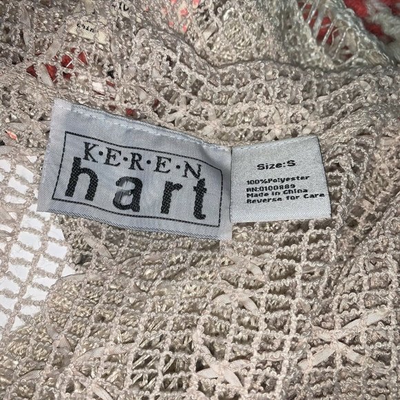 Keren Hart Womens Sleeveless Crochet Open Front Vest Top Beige SZ S Boho Hippie - Picture 4 of 5